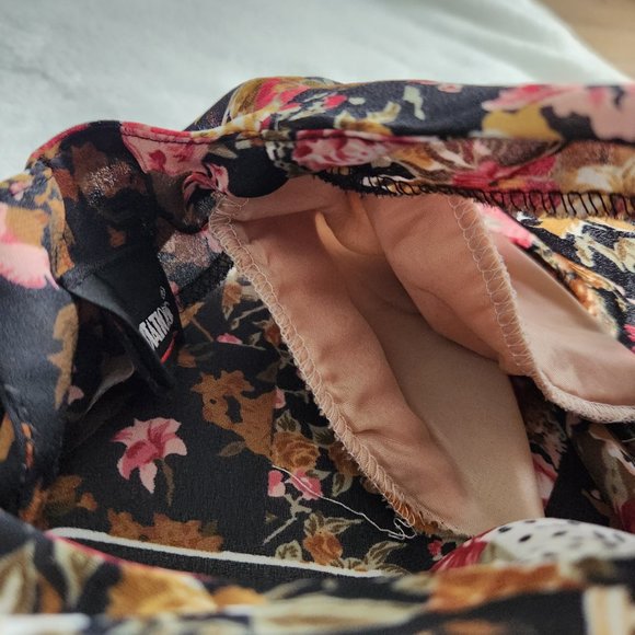 Vintage 90s Notations Black Floral Blouse Semi Sheer Stripes Short Sleeve Medium - Picture 13 of 16